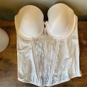 Maidenform Super Sexy Strapless Floral Lace Push-Up Bustier, 34D White NWT